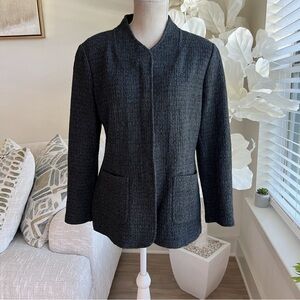 St. John Women's Structured Front Zip Blue And Grey Tweed Jacket In Size L